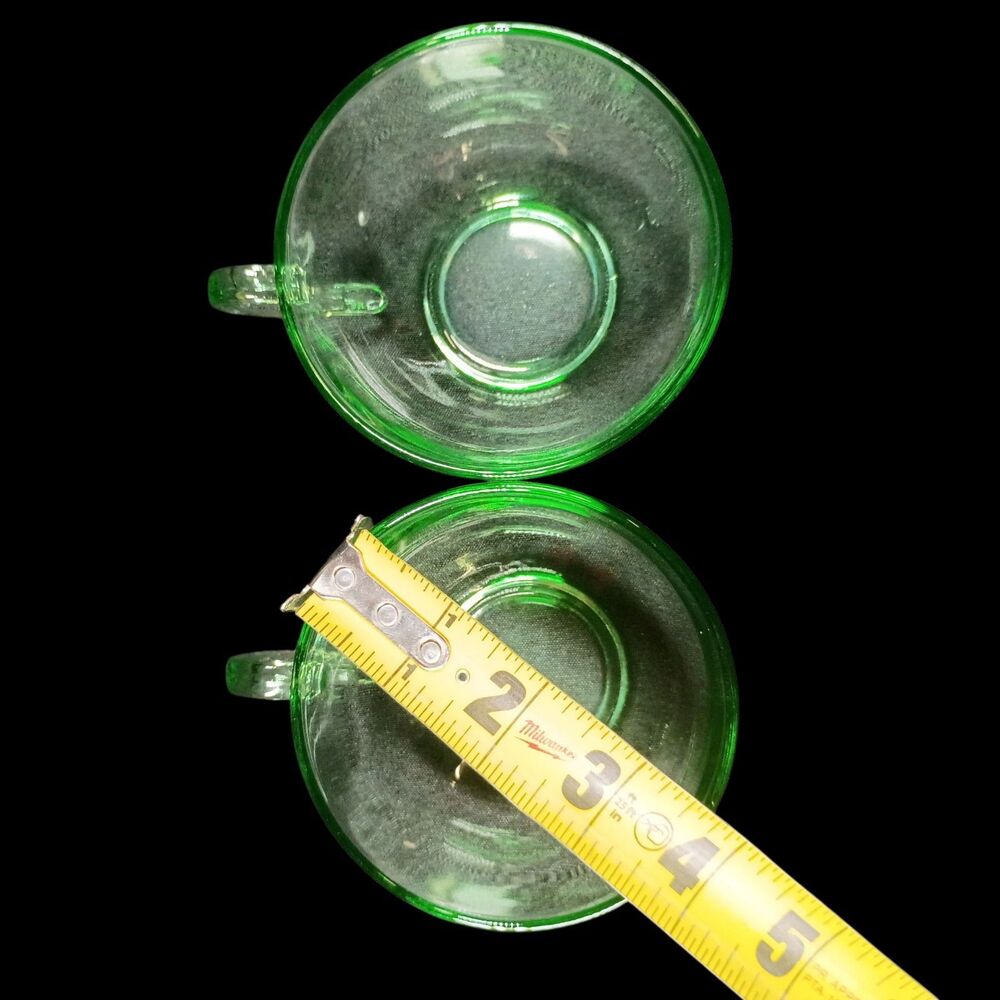 Pair Of 2 Fostoria Green Uranium Glass Teacup Water/Coffee Cups Vintage 1930s - Picture 9 of 9